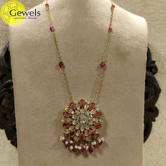 Gewels Polki Rose Quartz Necklace