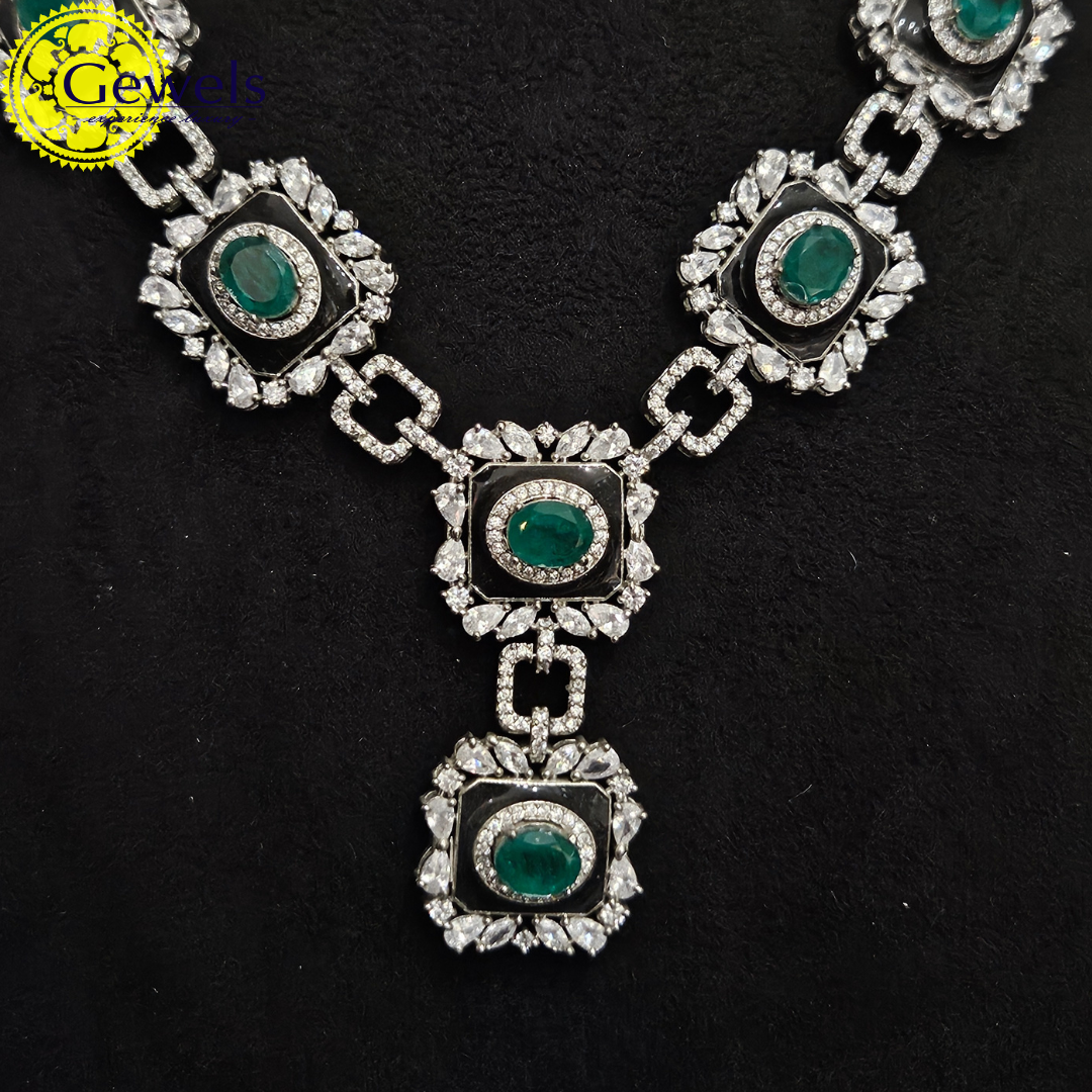Gewels Diamond & Emerald Radiant Neclace Set