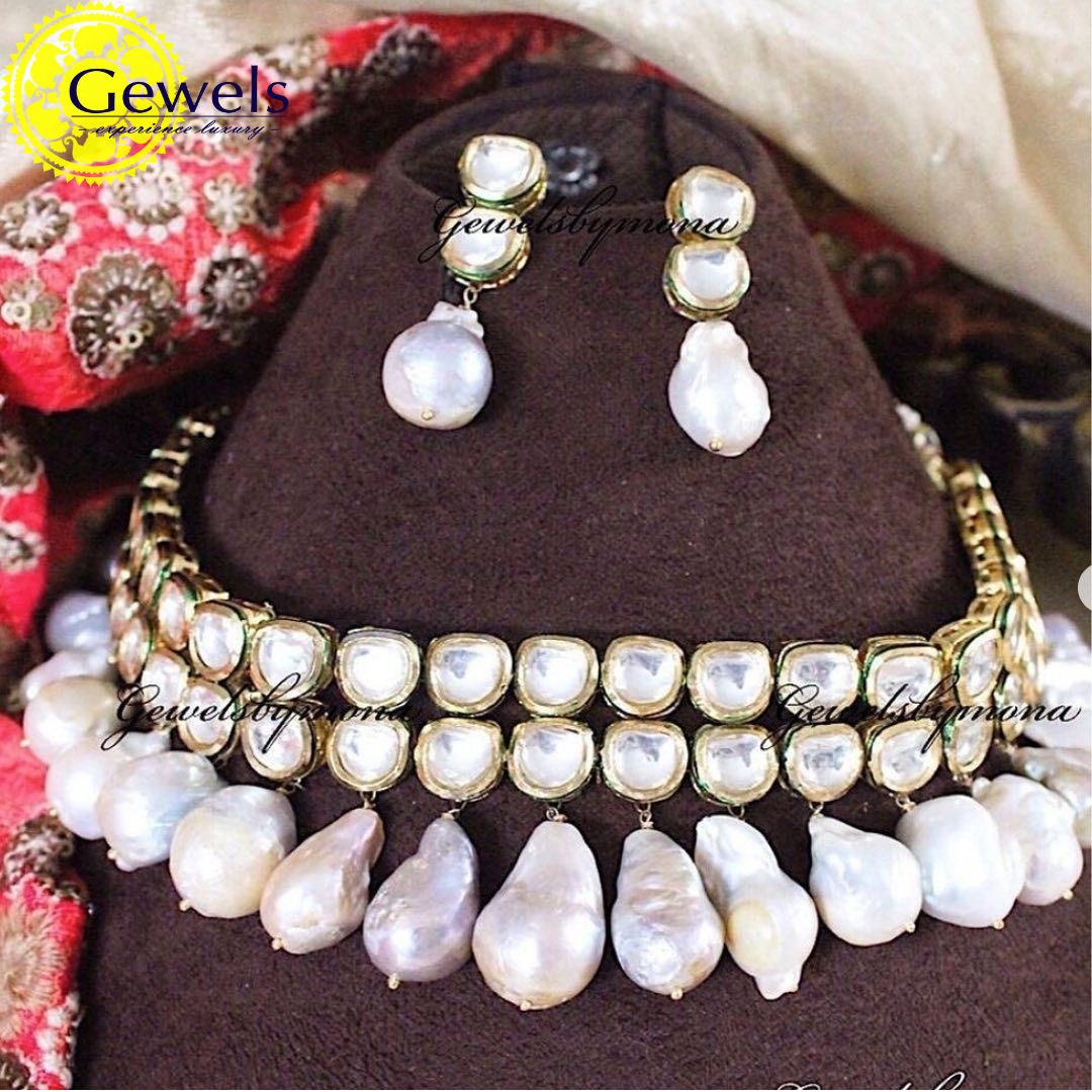 Gewels Kundan & Baroque Pearl Necklace Set