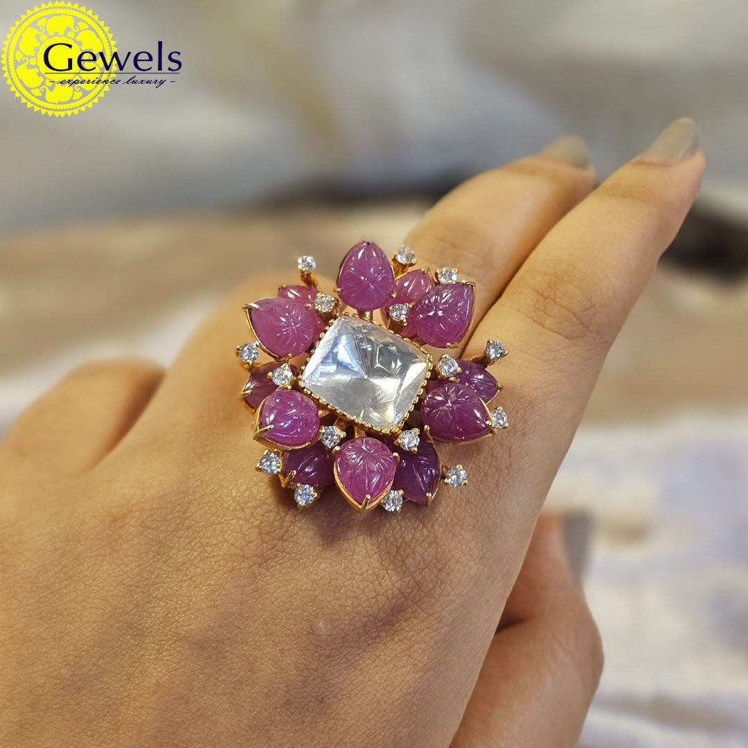 Gewels Polki Kamal Ring