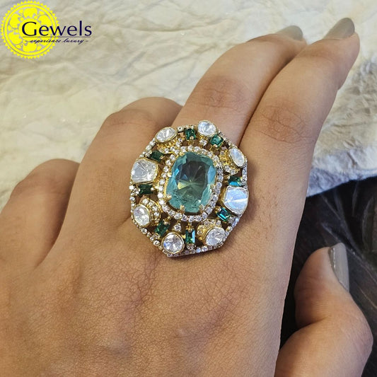 Gewels Victorian Polki Emerald Ring