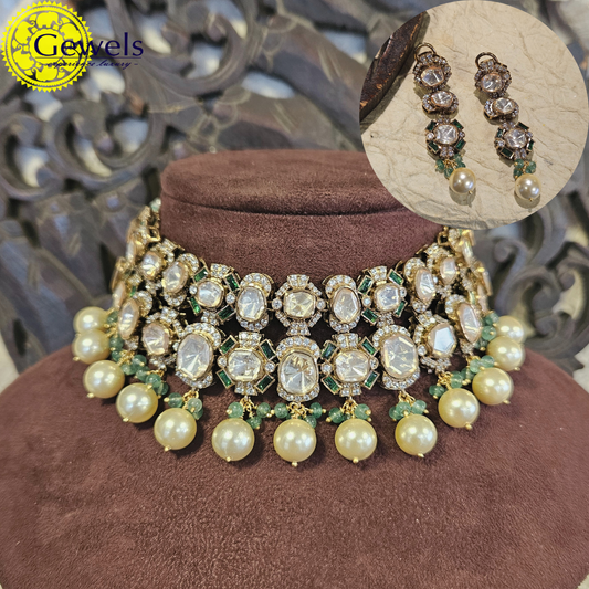 Gewels Hydrabadi Polki Choker Set