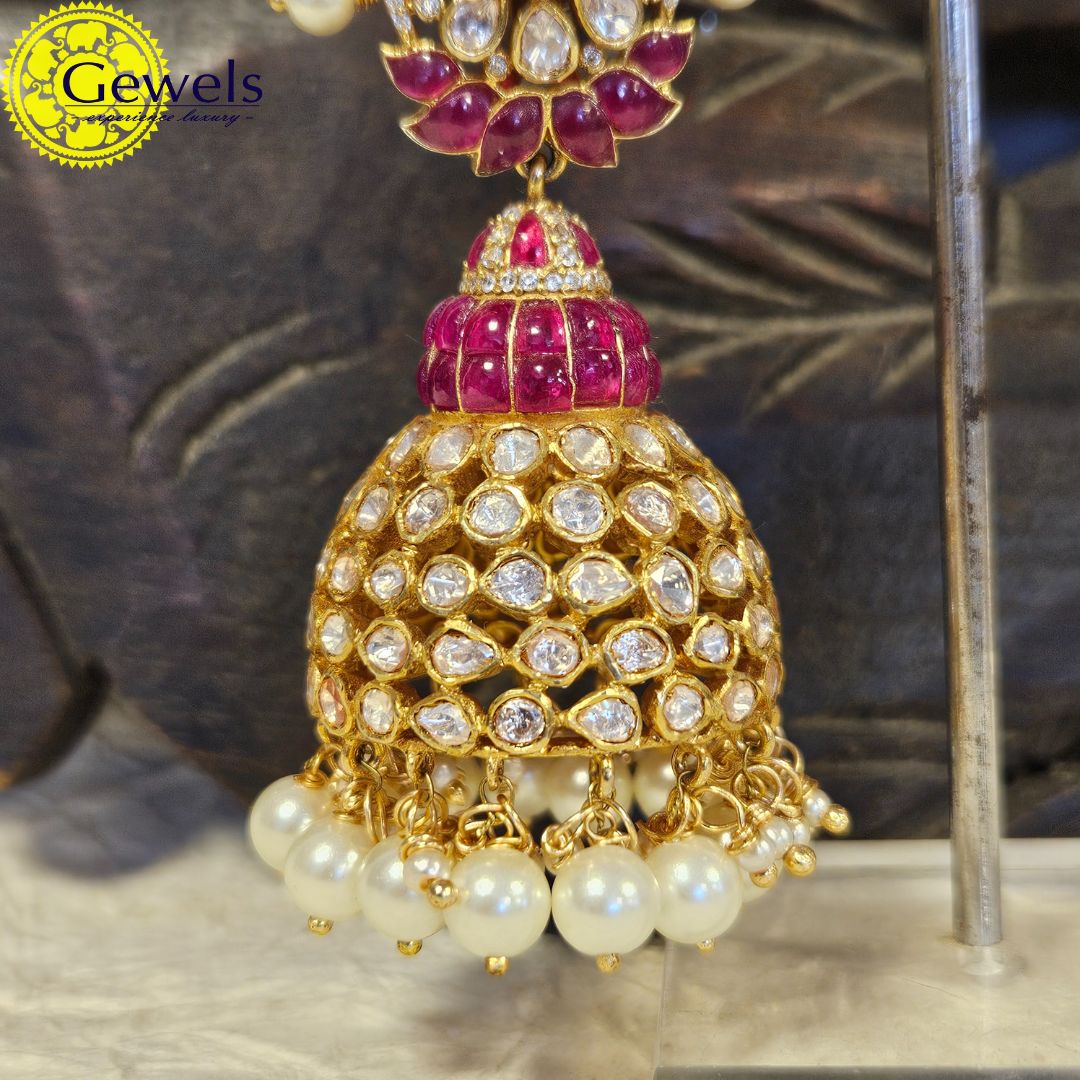 Gewels Swastik Polki Ruby Jhumkas