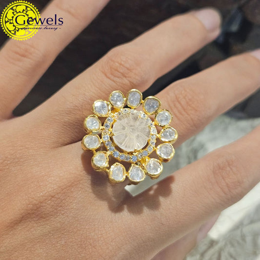 Gewels Polki Rose Quartz Ring