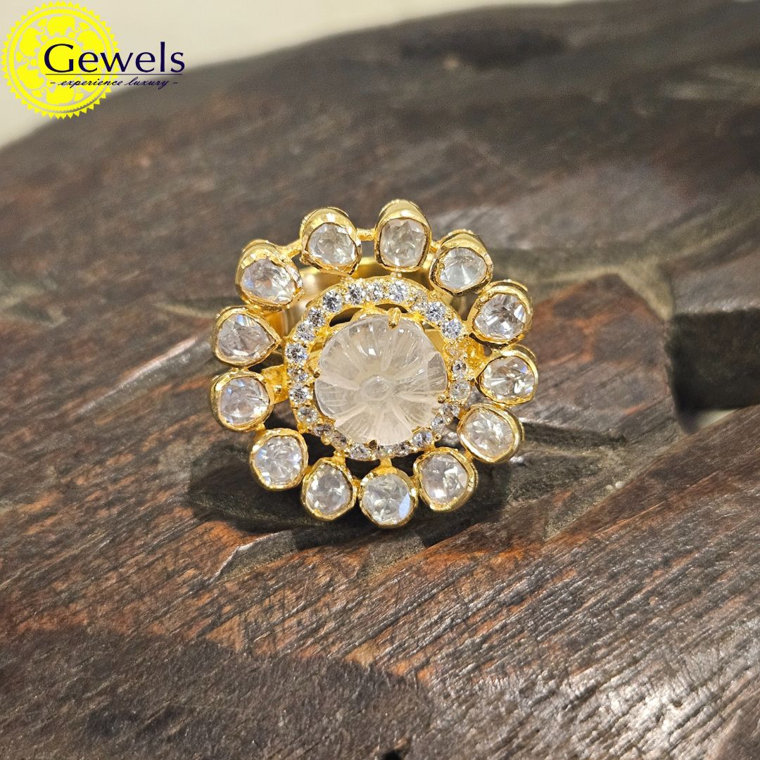 Gewels Polki Rose Quartz Ring