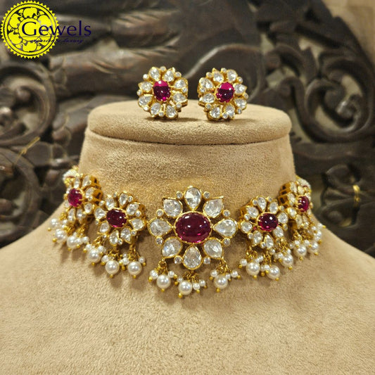 Gewels Ruby Poilki Anantika Choker Set