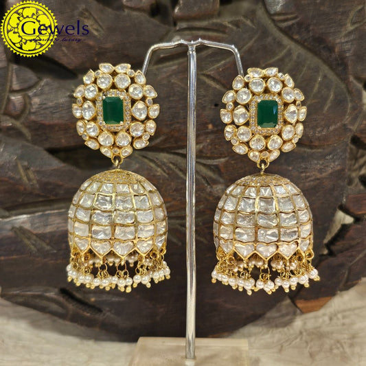 Gewels Aavishkar Polki Emerald Jhumkas