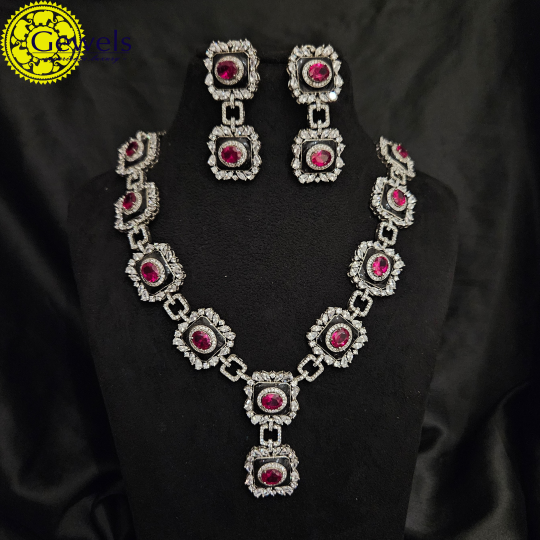 Gewels Diamond & Emerald Radiant Neclace Set