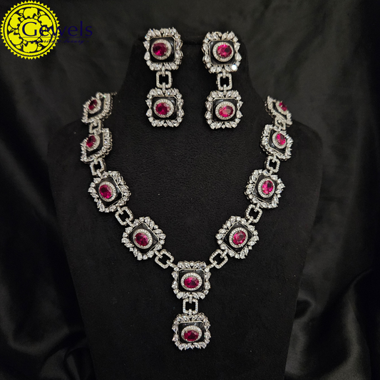 Gewels Diamond & Emerald Radiant Neclace Set