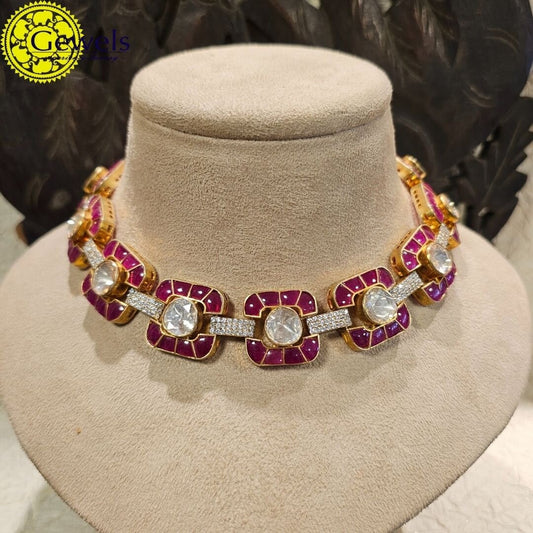 Gewels Roseate Polki Necklace Set