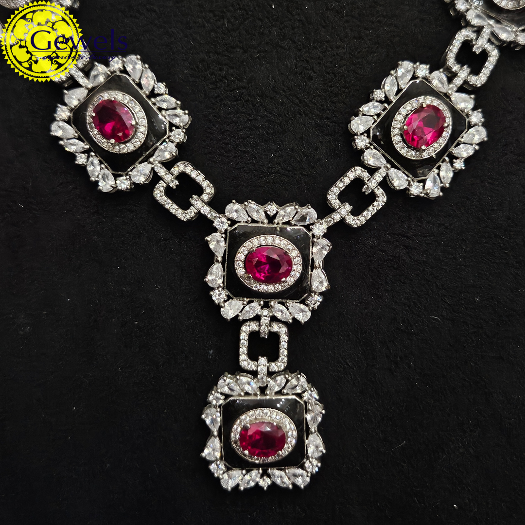 Gewels Diamond & Emerald Radiant Neclace Set