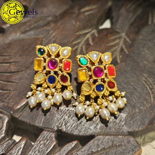 Gewels Swarna Shikha Navratna Earrings