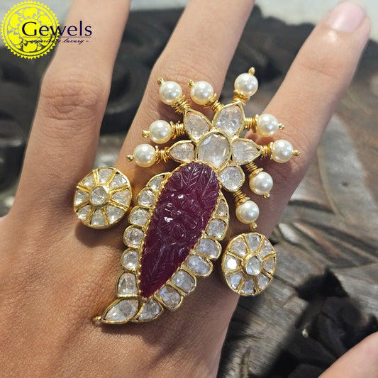 Gewels Double Finger Polki Ring