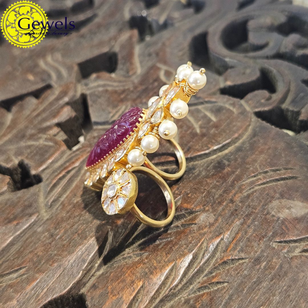 Gewels Double Finger Polki Ring