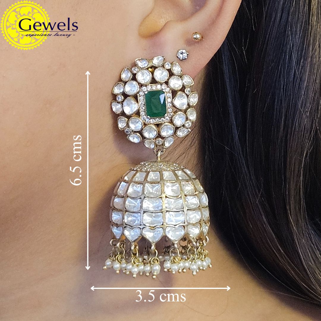Gewels Aavishkar Polki Emerald Jhumkas