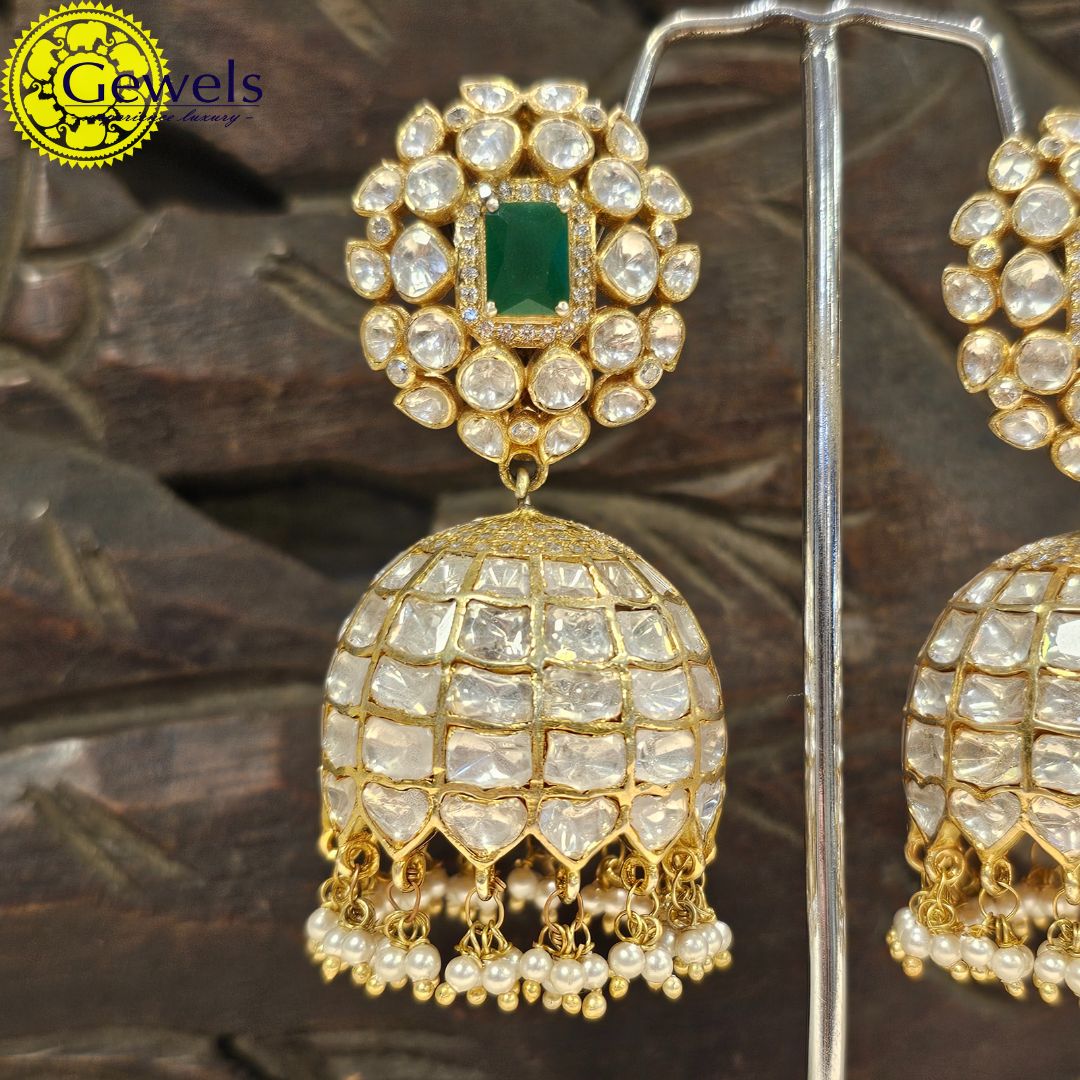 Gewels Aavishkar Polki Emerald Jhumkas