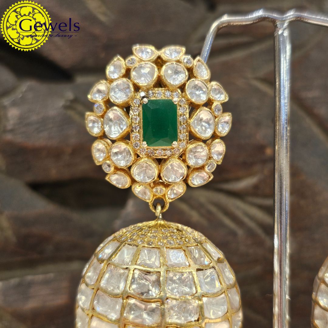 Gewels Aavishkar Polki Emerald Jhumkas