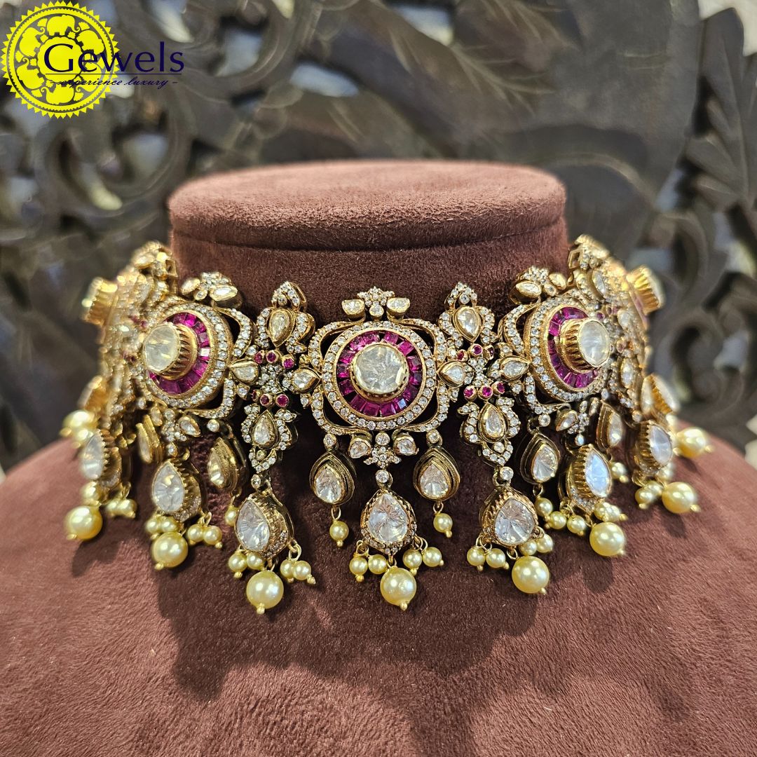 Gewels Polki Ruby Choker Set