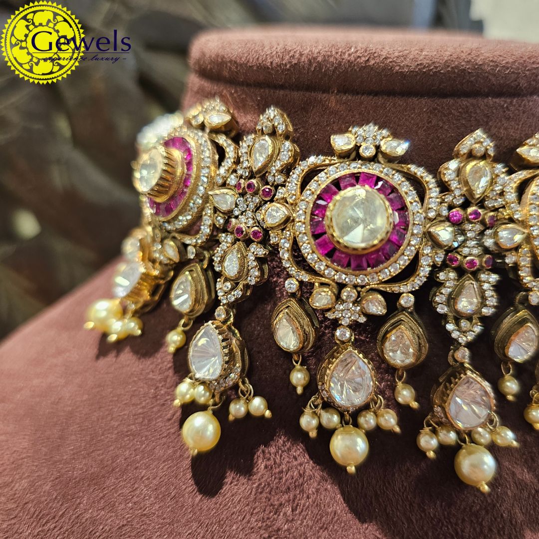 Gewels Polki Ruby Choker Set